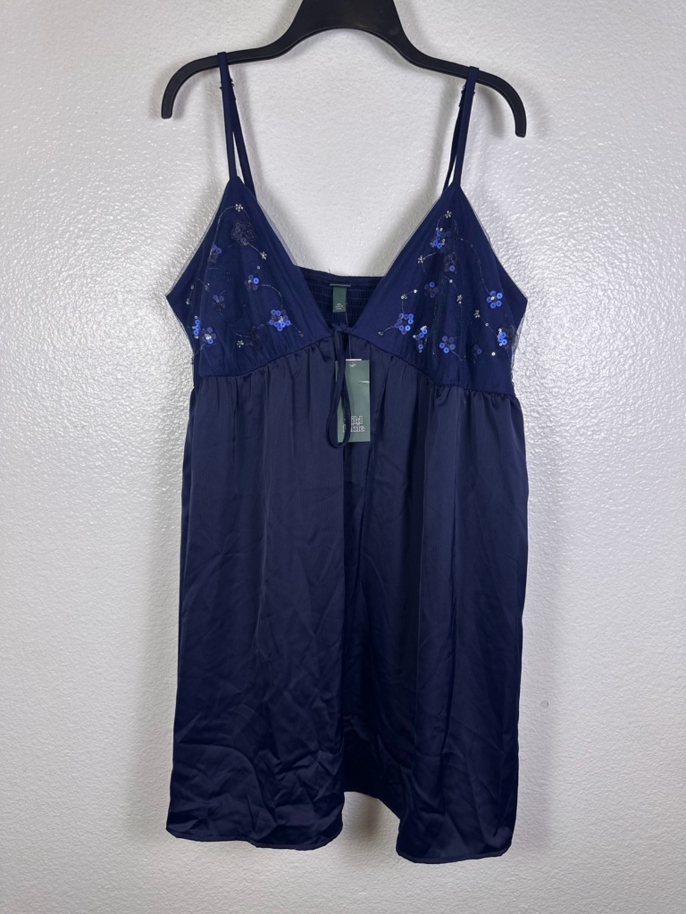 Wild Fable Women's Navy Blue Floral Embroidered Mesh Chemise Dress XXL